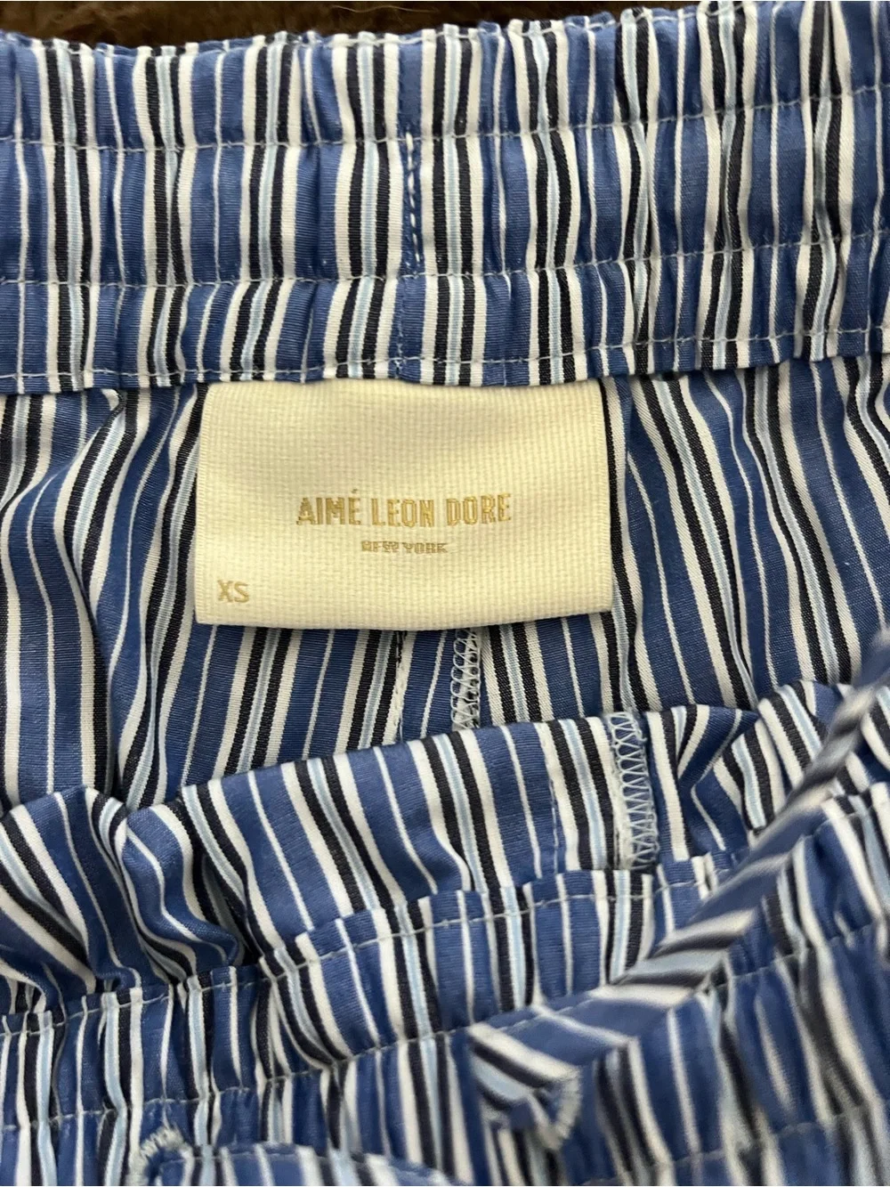 Aime Leon Dore Blue and White Striped Paperbag Waist Shorts